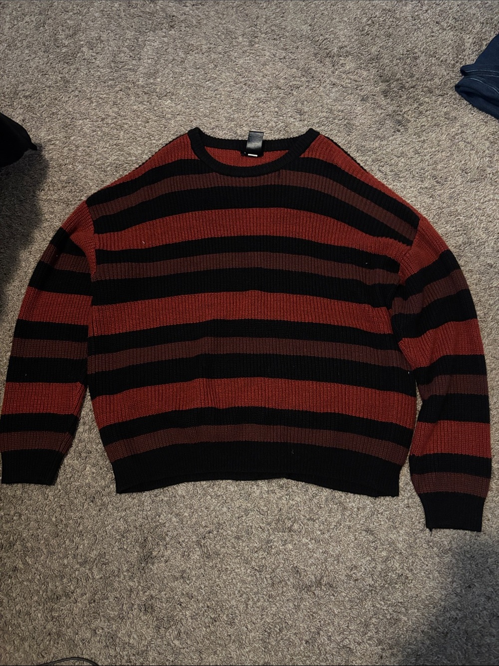Striped knit sweater Thorn and Fable // Black & red, Baggy, Fall sweater